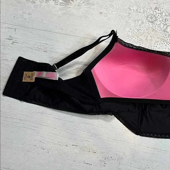 Pink Victorias Secret Black Lace Wireless Lightly Lined Bra Top XL - Picture 9 of 11